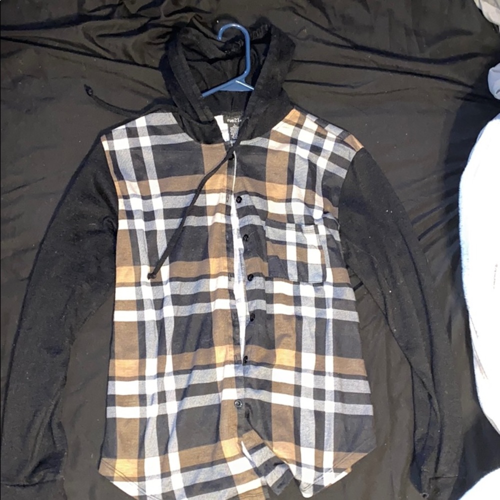 Long-sleeve flannel with a hood